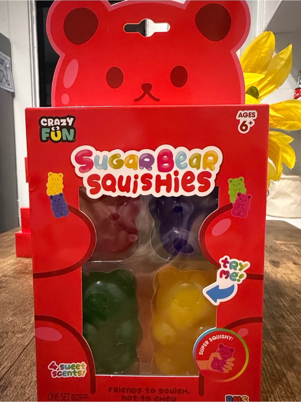 SugarBear Squishies Kids Toy Set - Red, blue, Green, Yellow scented bears
